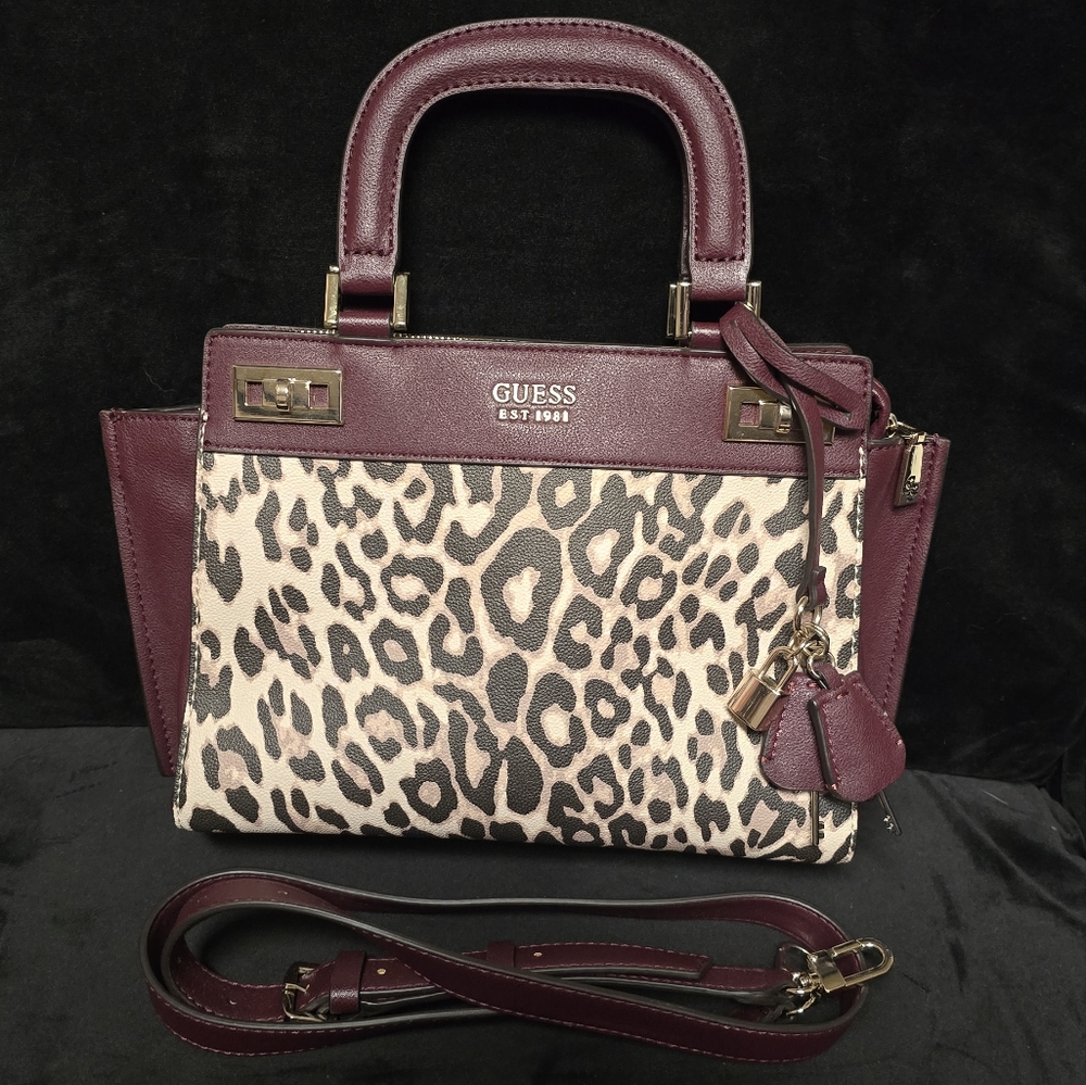 Guess Burgundy and Leopard Print Women's Bag
